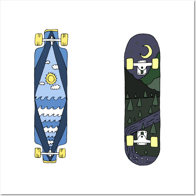 Skate vs. longboard Wall Art by HanDraw